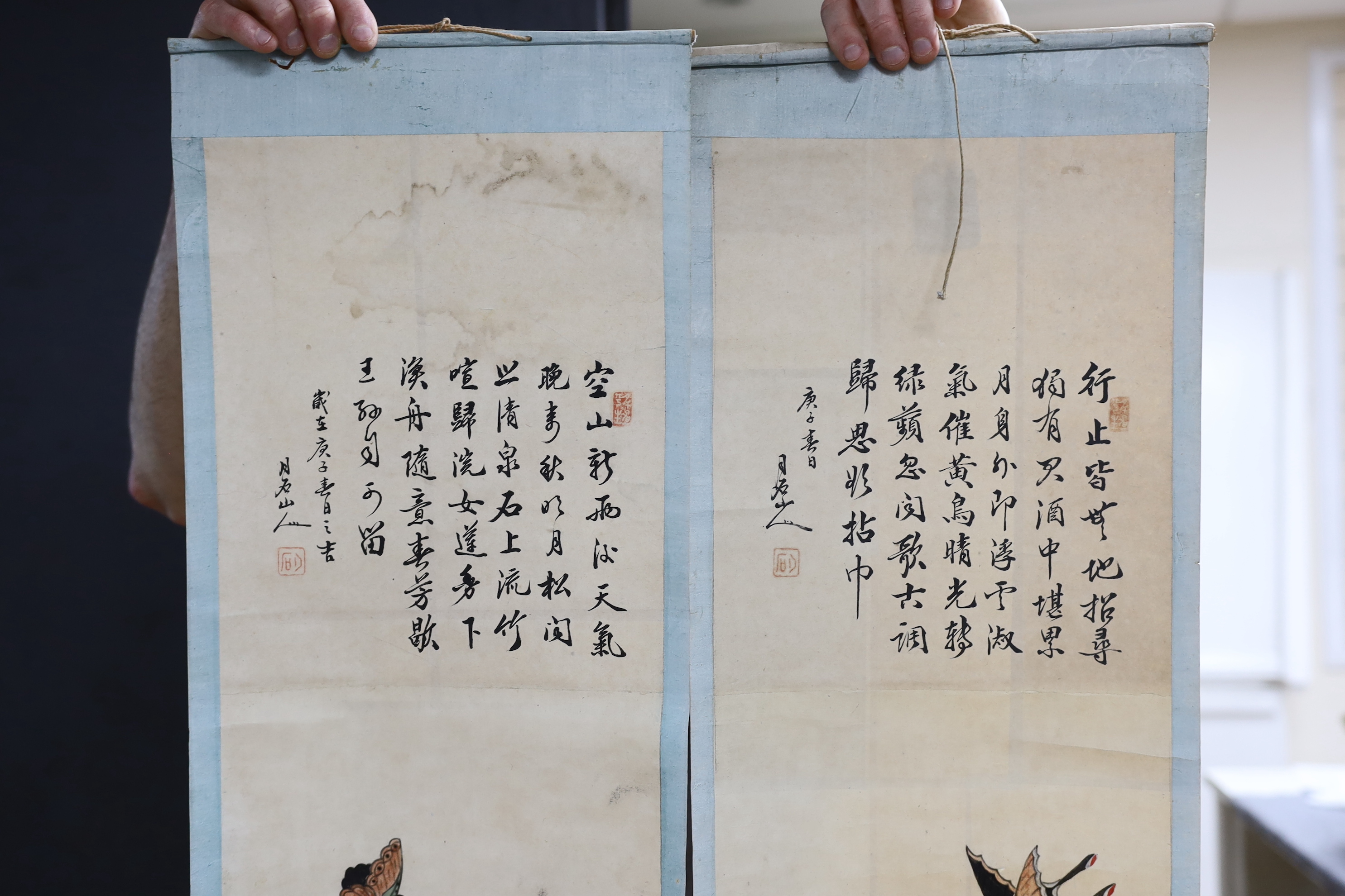 A pair of Chinese paintings on paper, Qing dynasty, 110cm long
